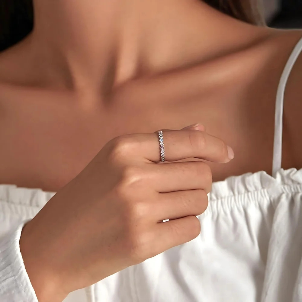 Rainbow Heart Ring S925 Sterling Silver Dainty Minimalist Bundle Offer Sz 7.5 - Picture 8 of 12